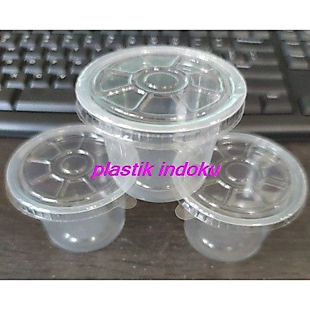 Cup Jelly Agar Puding 50pcs + Tutup Cup Plastik Puding 50ml 65ml