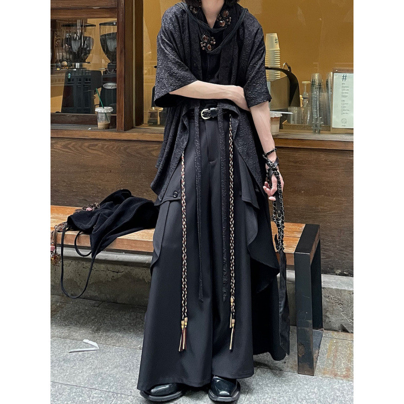 Roar Wild-Celana Rok Lebar Potongan Kombinasi Gaya Vintage Unik  Model Longgar Yohji Yamamoto Celana