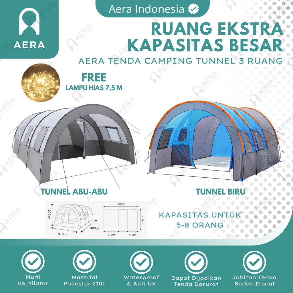 AERA Tenda Camping Tunnel 5 - 8 Orang Waterproof - Tenda Camping Keluarga Outdoor - Tenda 8 Orang - 
