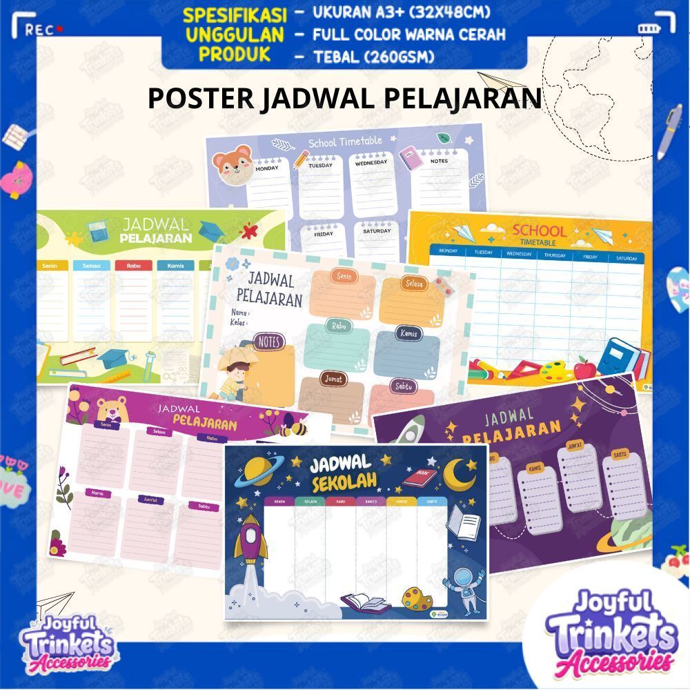 Poster Jadwal Pelajaran Sekolah - Poster Edukasi Anak - Pajangan Dinding Sekolah - JOYFUL TRINKETS A