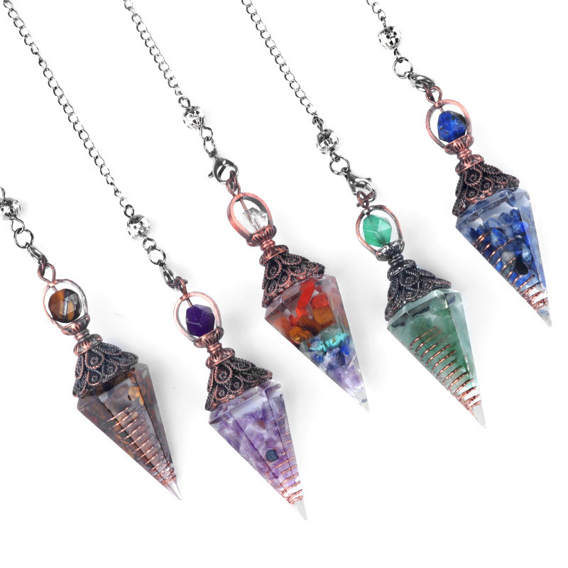 Pendulum kerikil resin, liontin pendulum kerucut heksagonal batu akik kristal Epoxy.