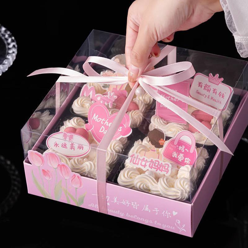 1pcs Kotak Hampers/Kotak Sekat Mini Cake Pink Tulip /Kotak Kue Transparant / Box Cake