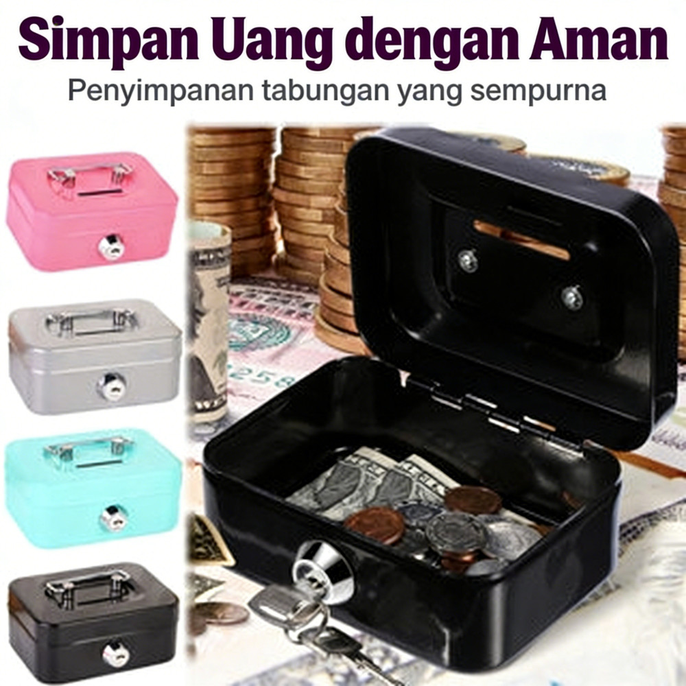 Brangkas Penyimpanan Uang Brankas Kotak Kunci Portable Money Box Cash Box Uang