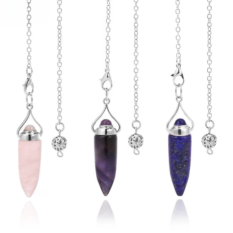 Reiki, batu harimau kristal alami, liontin pendulum peluru amethyst.