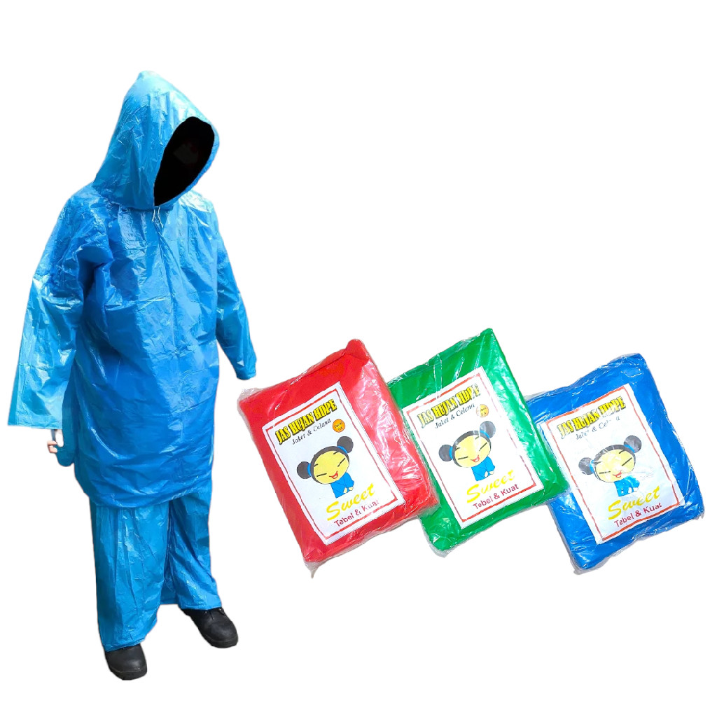 Jas Hujan Setelan (Jaket + Celana) Plastik HDPE PUTIH BENING TRANSPARAN