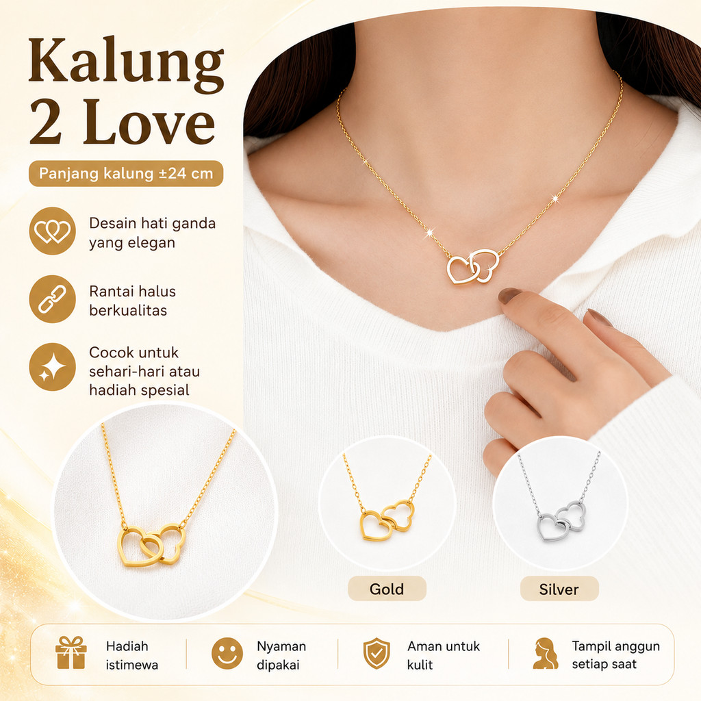 Kalung Hati Liontin Wanita Tulang Selangka Dengan Hati Ganda Berlubang Desain Saling Terkait