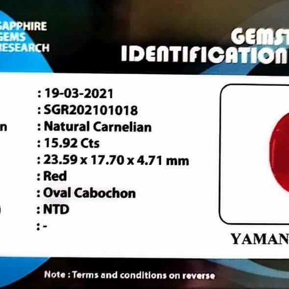 Batu permata red carnelian NTD beserta memo