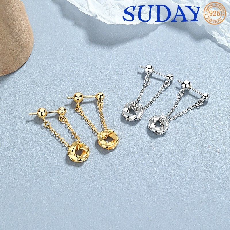 SUDAY Anting-anting Wanita Model Simpul Rumbai Lapis Emas 925 Gaya Retro Panjang