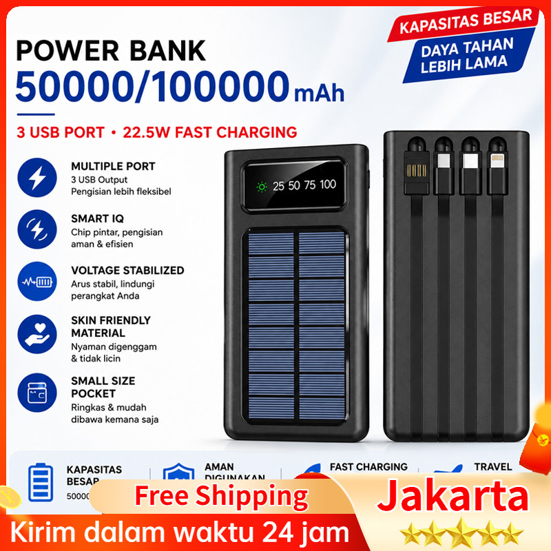 cod 50000/100000 mAh Powerbank Robot Power Bank Solar Cell Tenaga Surya Portable Led Indikator Multi