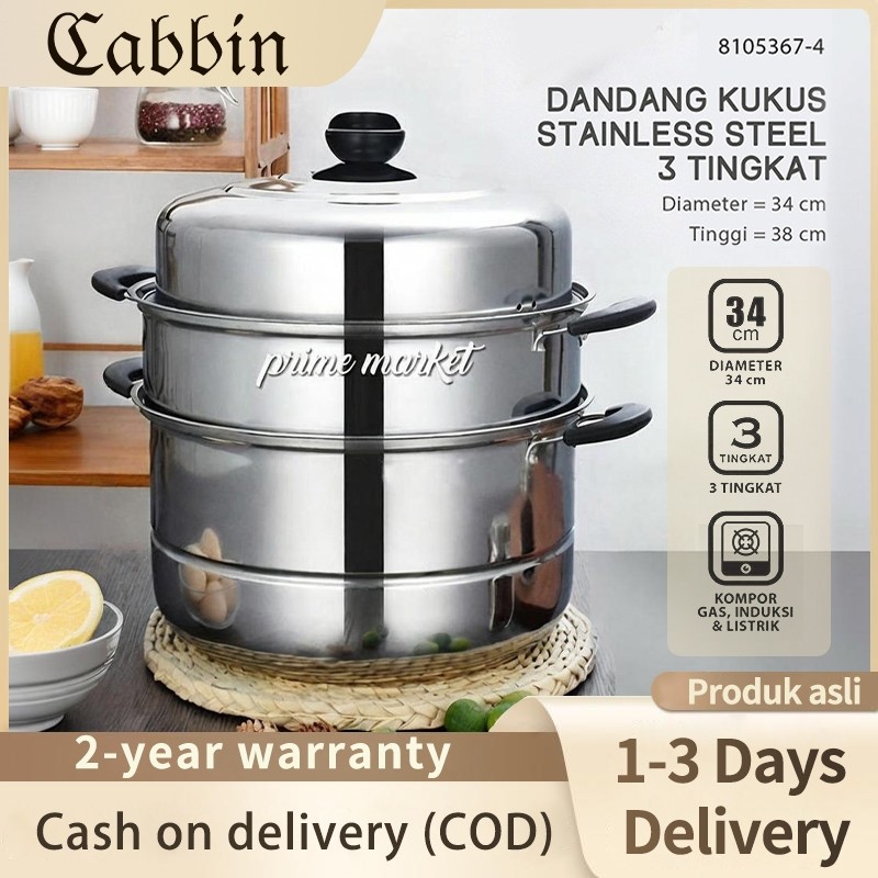CABBIN Panci Kukus Siomay Dimsum Bakpao Nasi Tim Steamer Dandang Stainless Steel Susun 3 Ukuran 28cm