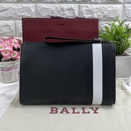 Bally Coated Canvas Clutch Bag In Black Authentic