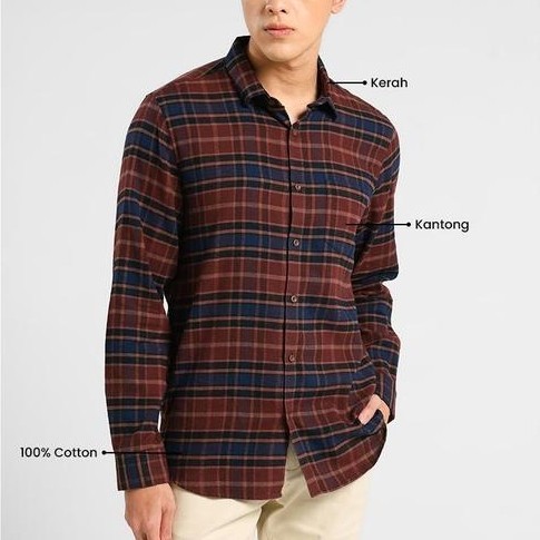 MURAH MANZONE - Kemeja Kotak-Kotak Lengan Panjang Pria Kaysen 02 Modern Fit - Brown