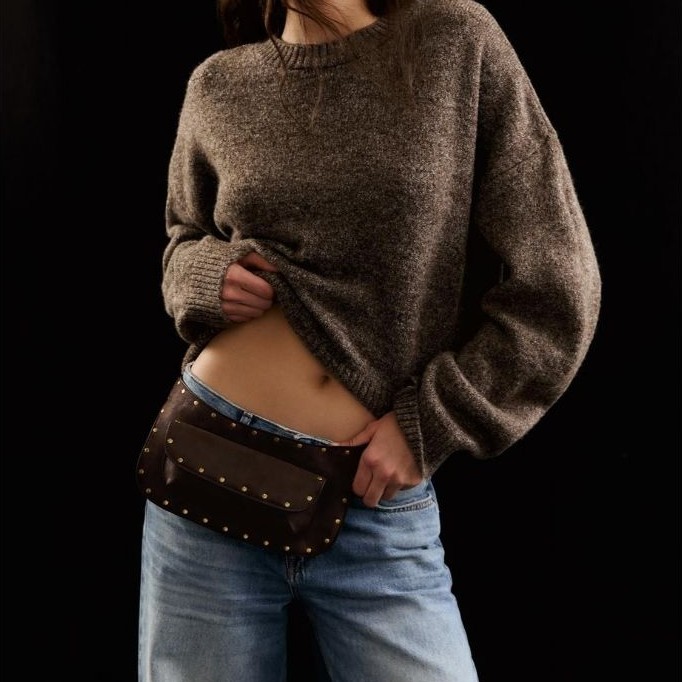 Pull & Bear brown studded belt bag