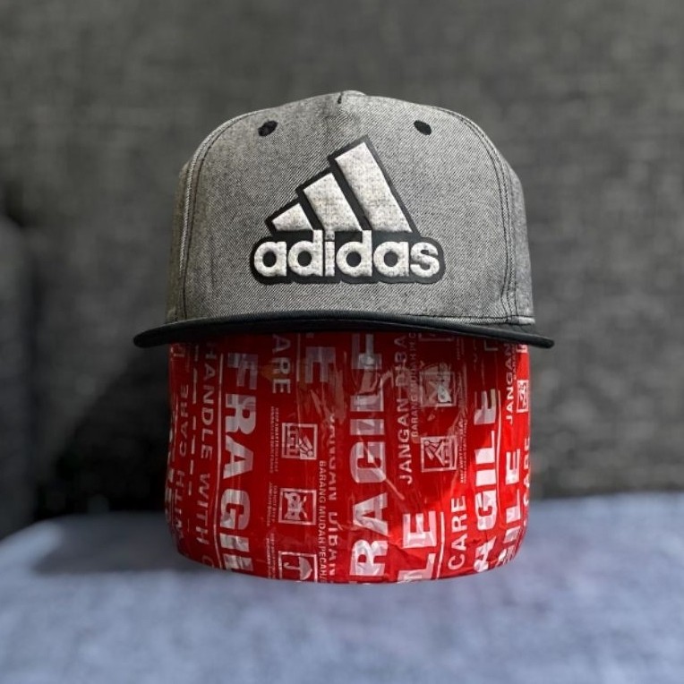 Topi Snapback Adidas Logo Heather Grey Black Big Logo Original Second