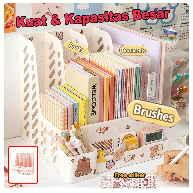 [COD] Rak File Sekat Aesthetic Desktop Organizer Rak Buku Meja Sekolah Kantor Rak Penyimpanan Pena S