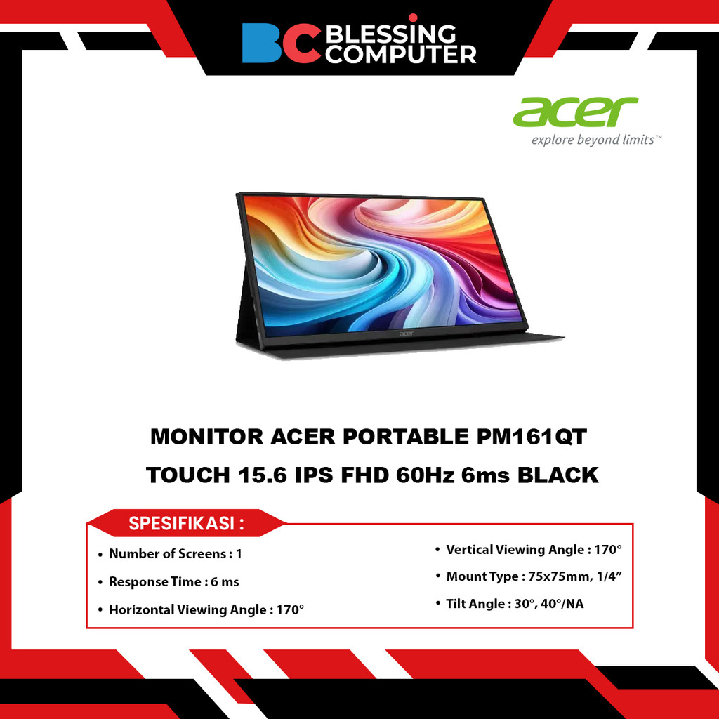 MONITOR ACER PORTABLE PM161QT TOUCH 15.6 IPS FHD 60Hz 6ms BLACK