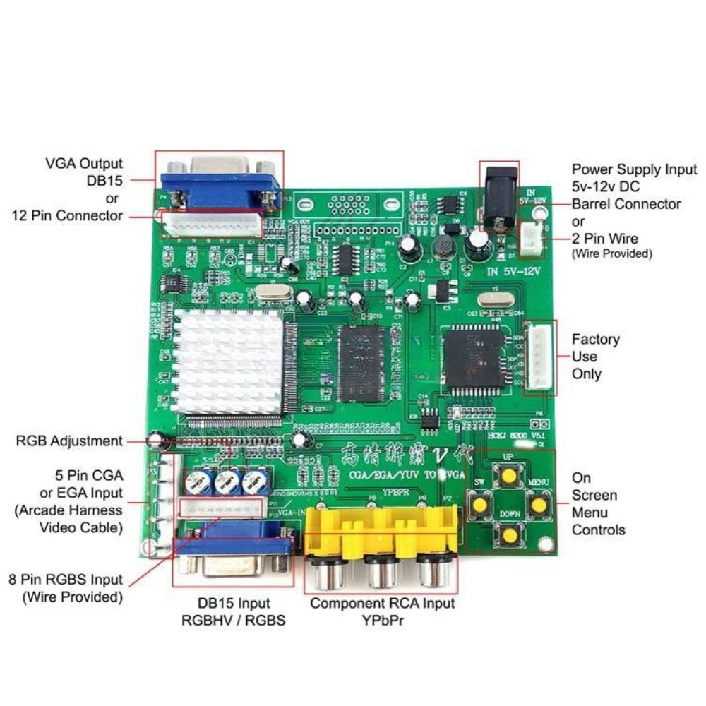 Arcade Game, RGB/CGA/EGA/YUV, To Dual VGA HD, Video Converter, Adapter Board GBS-8220