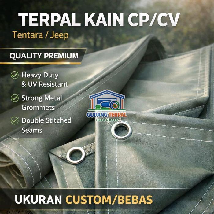 Terpal kain CV/TENTARA ukuran Custom/Bebas - Hijau Army