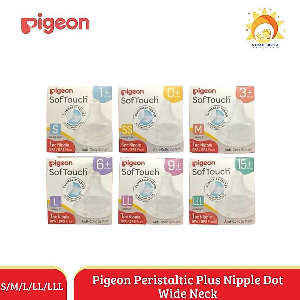 Pigeon Peristaltic Plus Nipple Dot Wide Neck S M L /LL /LLL