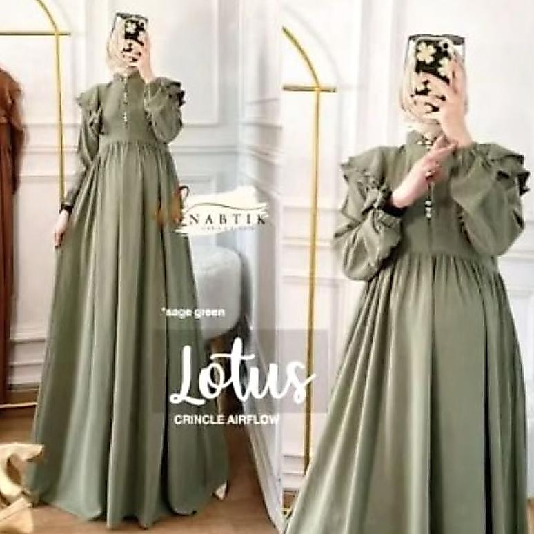 TERBARU GAMIS LOTUS CRINGKLE AIRFLOW LD 115/GAMIS KANCING RUFFLE BUSUI PREMIUM QUALITY