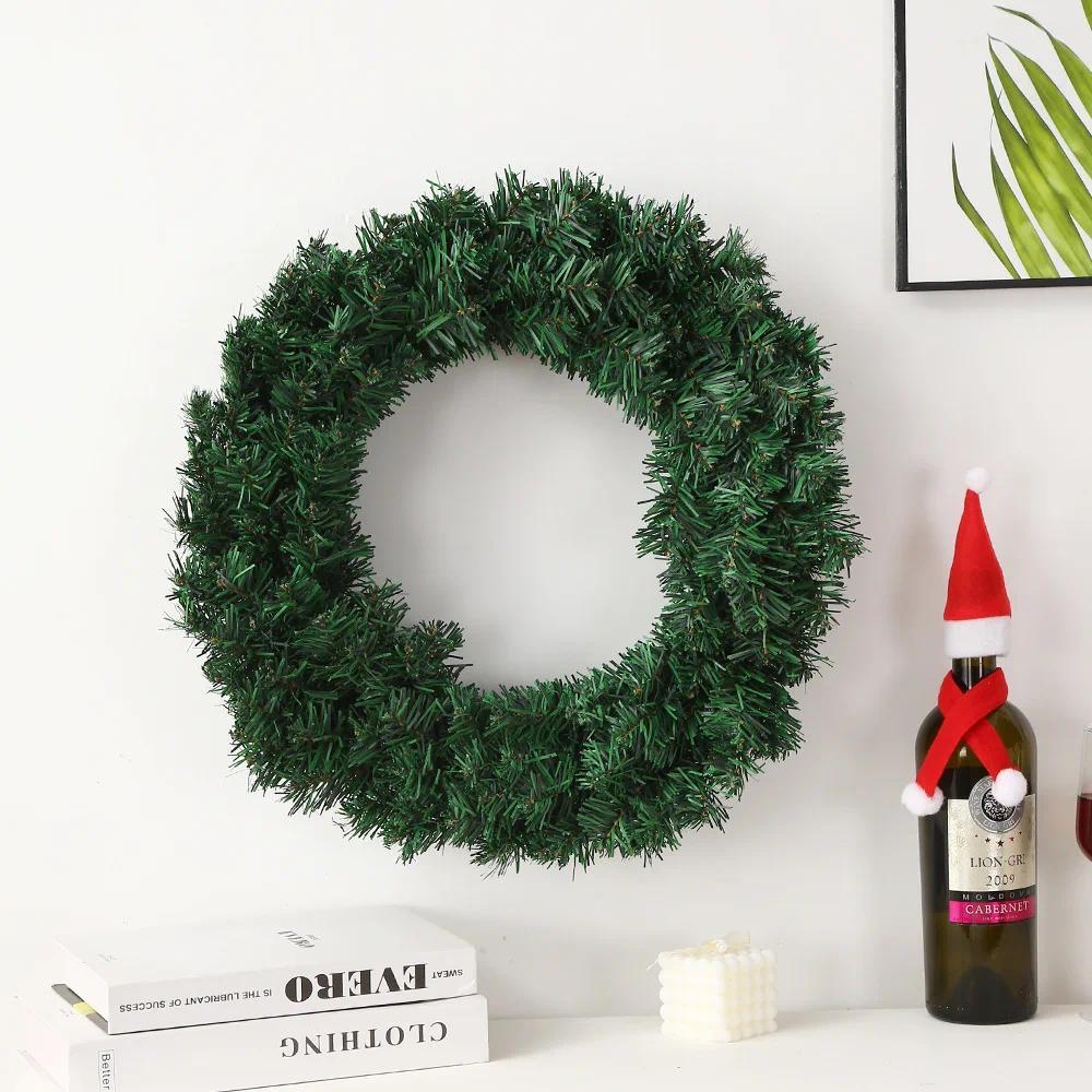 1Pcs 30/40cm New Green ristmas Decoration Wreath Encrypted PVC Ornary Leaf Simulation Wreath Door Ha