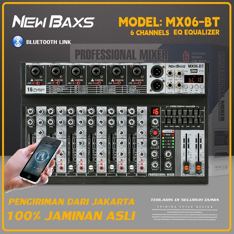 NEW BAXS MX06BT Mixer audio 6 channel murah Audio Mixer with equalizer Profesional  4-channel EQ 16D