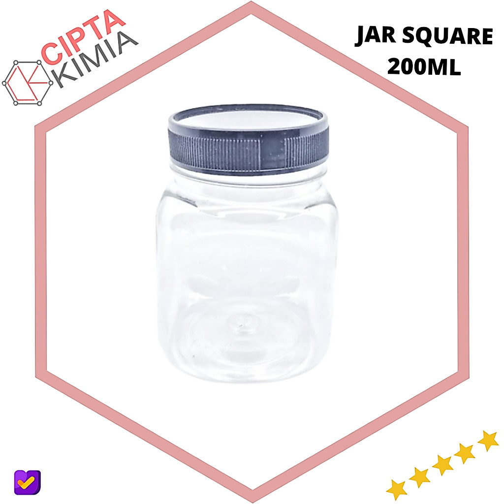 JAR 200ML SQUARE / Toples Plastik 200ml Kotak / Jar Plastik Kotak 200ml