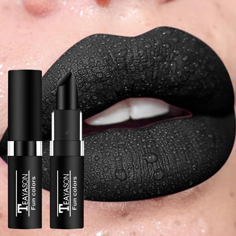 Lipstik Merah Anggur Gelap Punk Tahan Air Mudah Diwarnai Makeup Lipstik Merah Seksi Matte Lip Gloss 