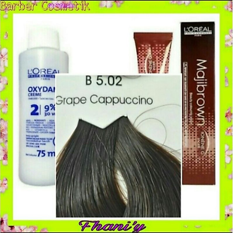 cat rambut loreal majibrown B5.02 grape capucino + oxidant / seri khusus tutup uban