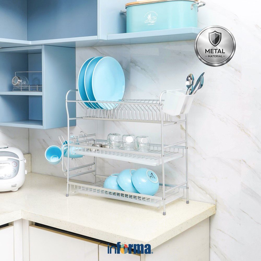 Informa Valco Rak Piring 3 Tingkat Dish Rack Tempat Peralatan Makan Perlengkapan Dapur Rak Pengering