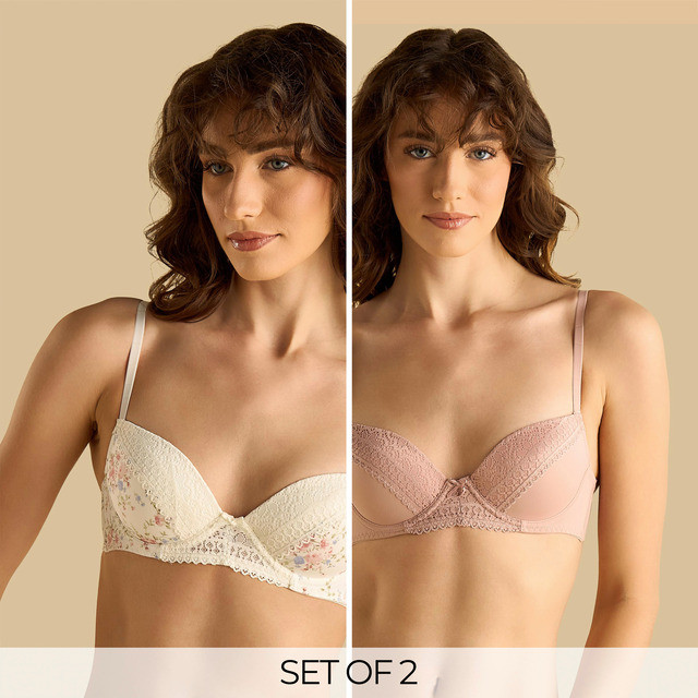 Max Fashion Pack Of 2 - Lace Accent Wired Demi Bra