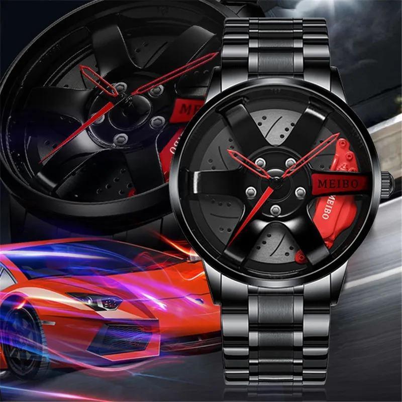 Jam Tangan Kuarsa Pria Berbahan Stainless Steel Yang Trendi, Dengan Desain Dial Bergaya Velg Mobil S