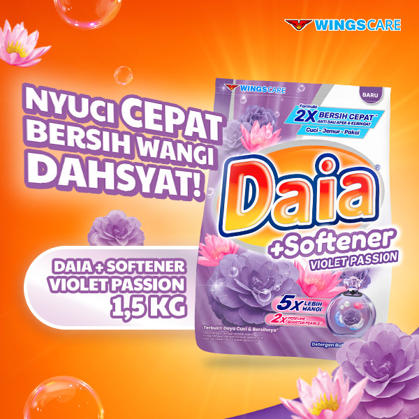 Daia Detergen Bubuk + Softener Violet Passion 1,5 kg - Gambar 2