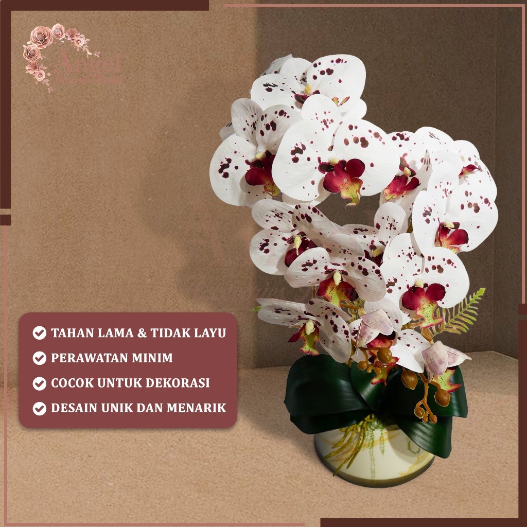PROMORangkaian Anggrek Latex Artificial Pot Keramik | Bunga Tiruan Premium Hiasan Meja Estetik | Ran
