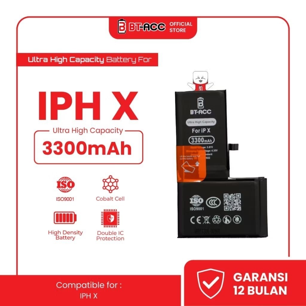 Bt Acc Ultra High CapaCity / Baterai Batre Premium Ori 100% iPhone X With 3300 Mah Gen Diagnostic