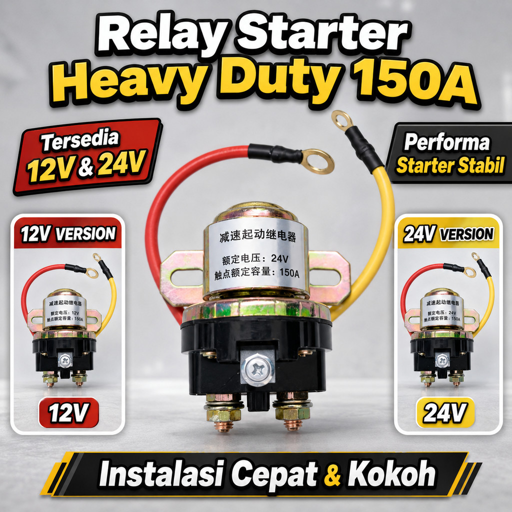 Relay Starter 12V 24V 150A Heavy Duty Solenoid Switch untuk Starter Mobil Motor dan Kendaraan Berat