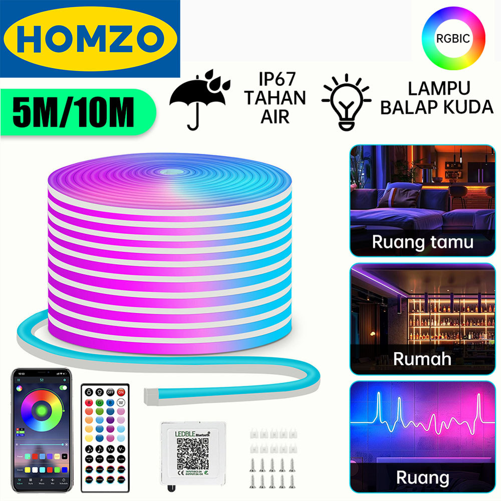 HOMZO Lampu Neon Flex Running LED Remote 5M 10M Sensor Suara + Remote Control App Control / Lampu Ne