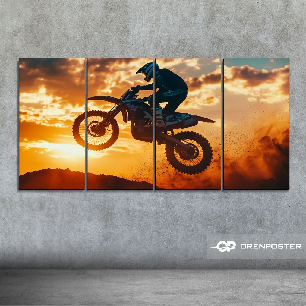 Poster Dinding kayu set 4 Poster kayu pajangan dinding motor cross bingkai kayu motor trail pajangan