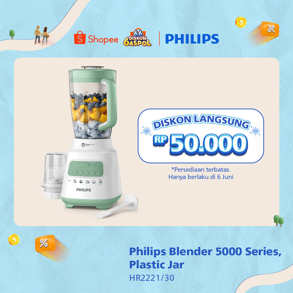 Blender Philips HR2221|30 Plastik 5000 Series - Blender Jus dan Bumbu