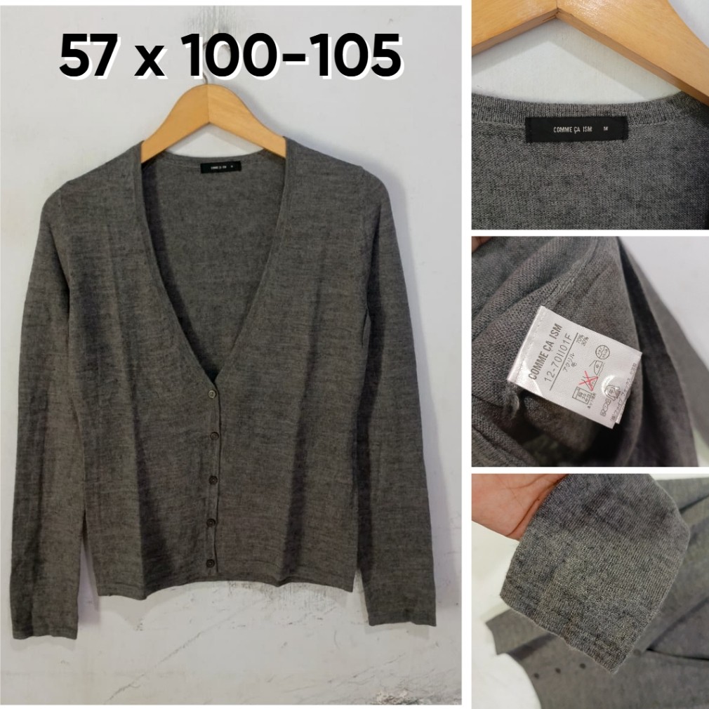 Cardigan Comme Ca Ism Abu Tua V Neck Size M Wanita Cardi Knit E226