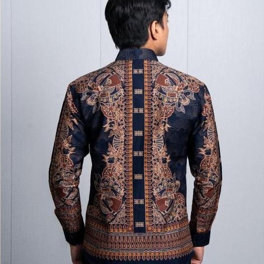 Laskala Batik Premium Betawi Navy Kemeja Batik Pria Slimfit Lengan Panjang
