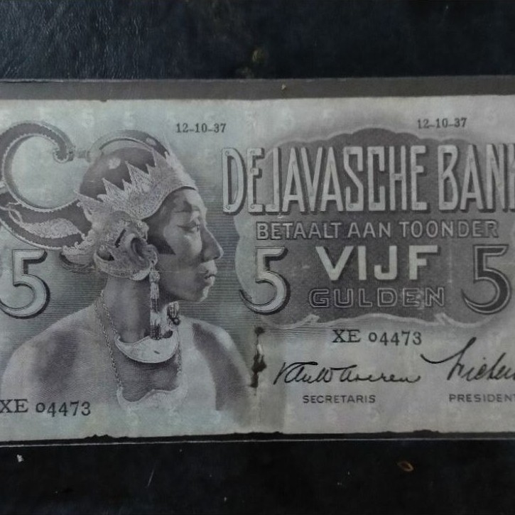 langka uang 5 gulden wayang 1937