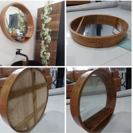 cermin kayu jati dengan ambalan Preloved