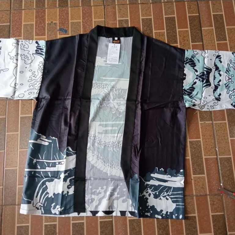 Kim-09 Loose Kimono Jepang Satin Printing Motif Naga Harga Ekonomis
