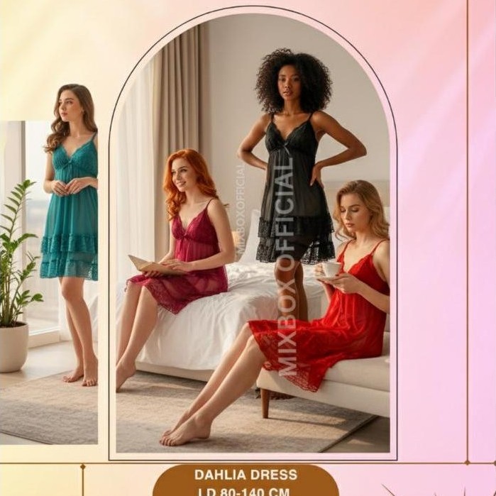 Diskon Mixbox Daster Lace Lingerie brukat jumbo LD 140 Transparan - Dahlia New
