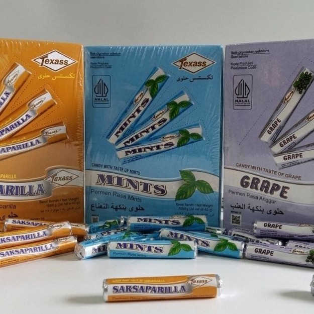 Exp JUN 2027 - 24 rolls (1pak) Texass Candy ROLL Pack - Permen Texas Jadul Aneka Rasa (Sarsaparilla,