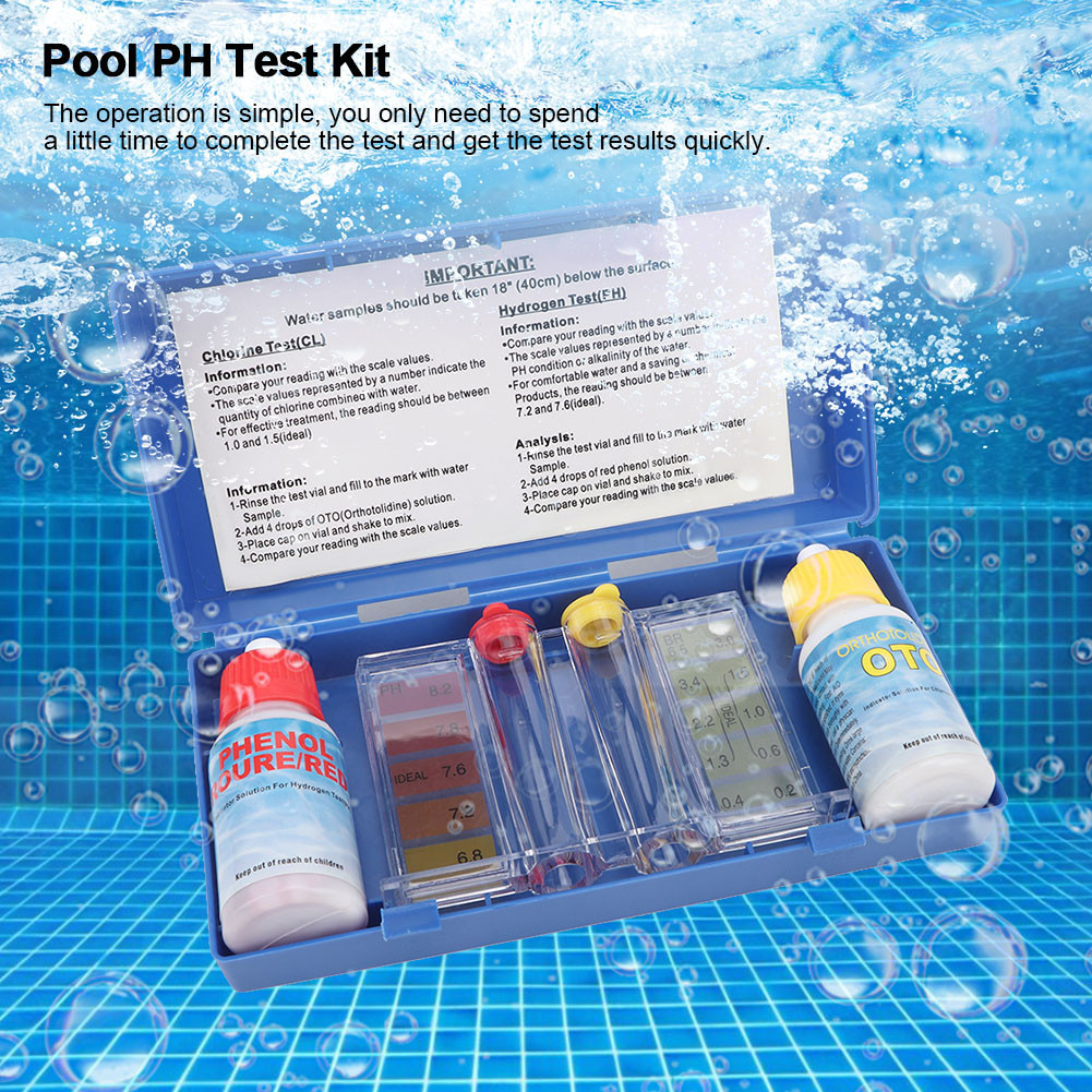 Alat Uji Air Kolam Renang Kit Tester pH dan Klorin Hidroponik Akuarium Cairan OTO Fenol Red Box