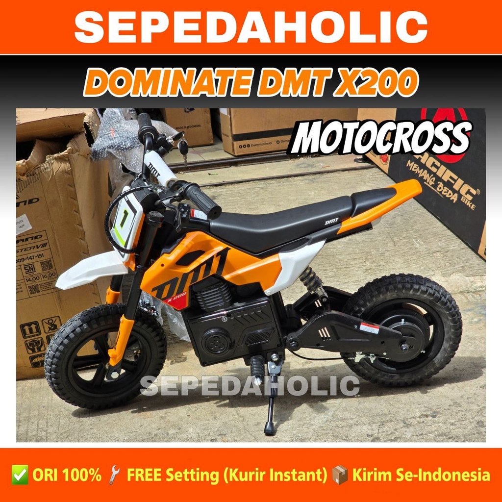 Motor Electric Mini Trail Anak DOMINATE DMT X200 Ukuran 12 Inch Gas Listrik Cross Minimoto Motocross