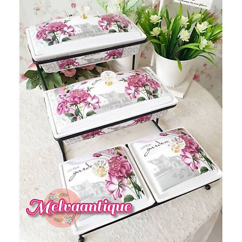 Prasmanan Susun Keramik Set 4 + Rak Fiorenza Rose Garden
