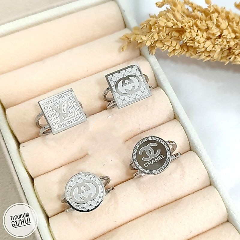 cincin titanium premium / cincin lv titanium anti karat & tidak luntur 100%